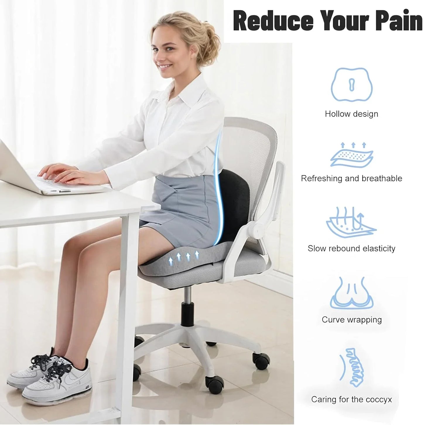 Ergonomic Memory Foam Seat & Back Support | Pain Relief Cushion