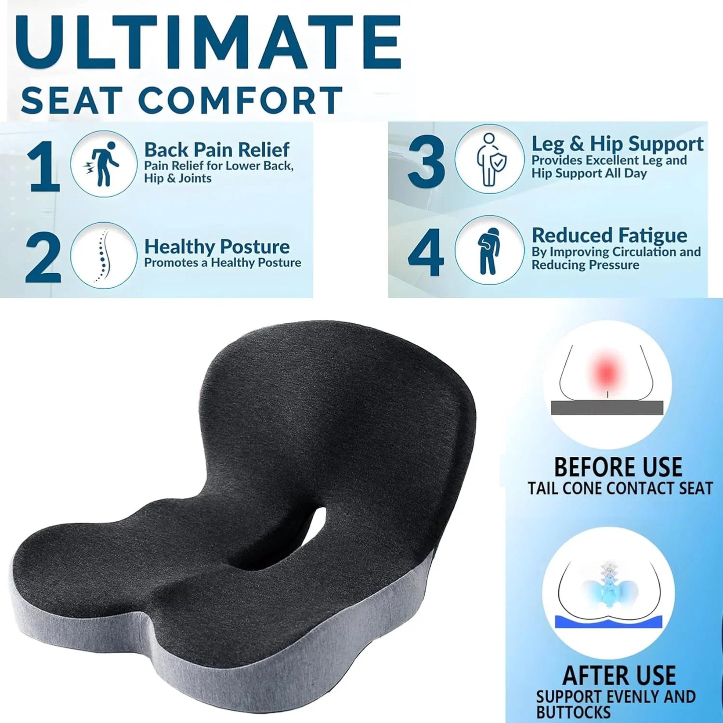 Ergonomic Memory Foam Seat & Back Support | Pain Relief Cushion
