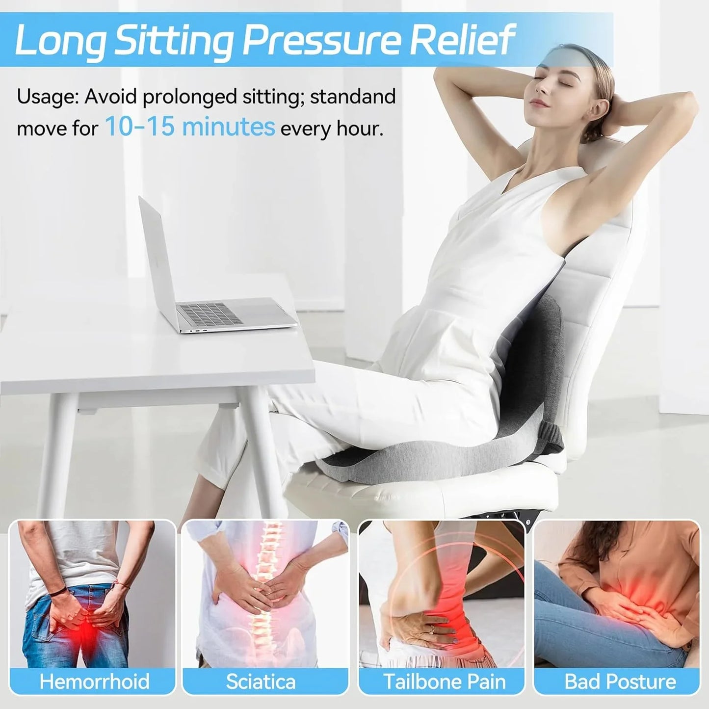 Ergonomic Memory Foam Seat & Back Support | Pain Relief Cushion